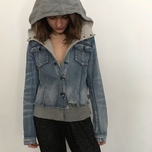 Free people jean jacket with grey hood